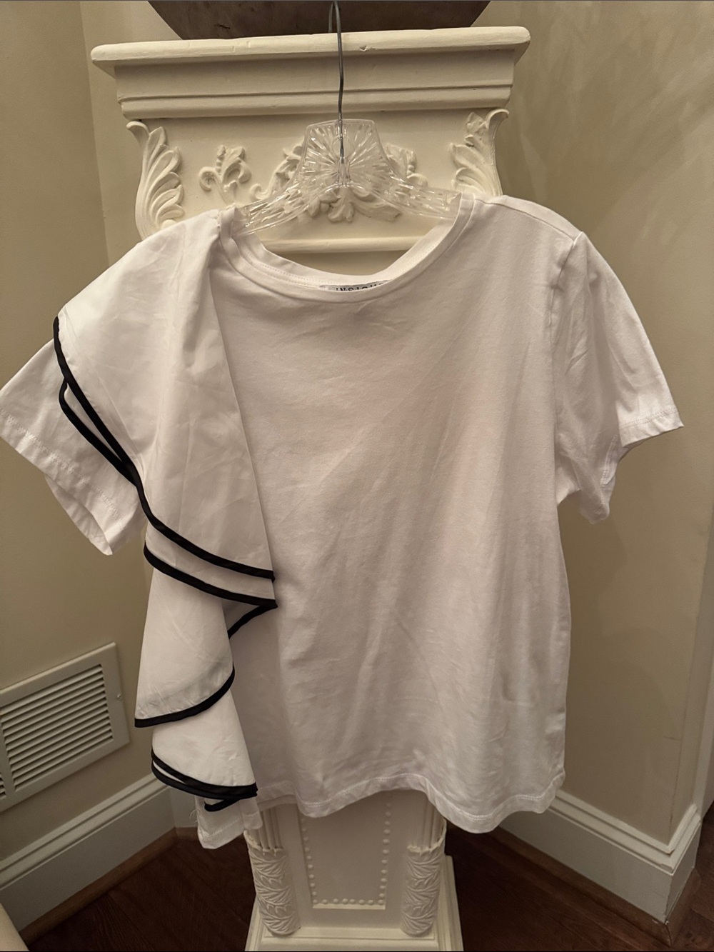 Insight White Tee with Black-Edged Ruffle Sleeve